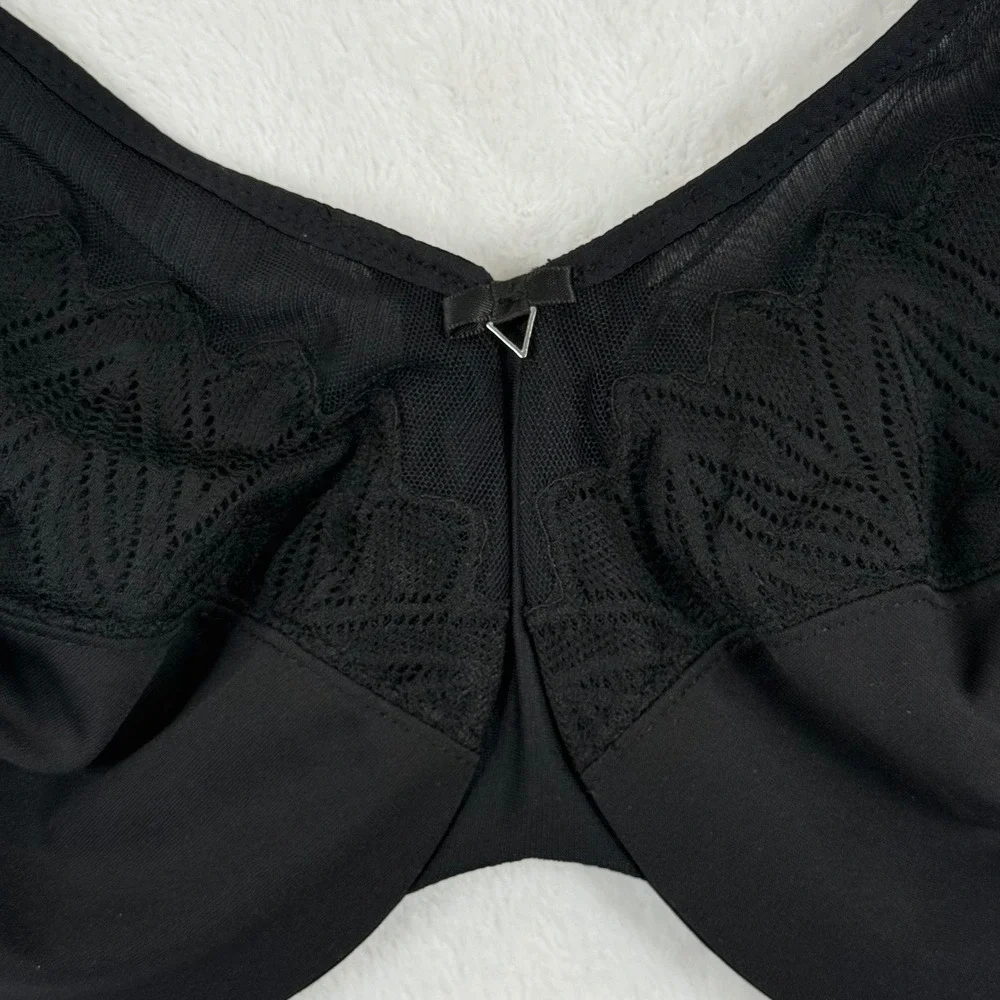 Glamorise 9003 Black Lace Mesh Full Coverage Underwire Bra Womens 36H US 36G‎ UK